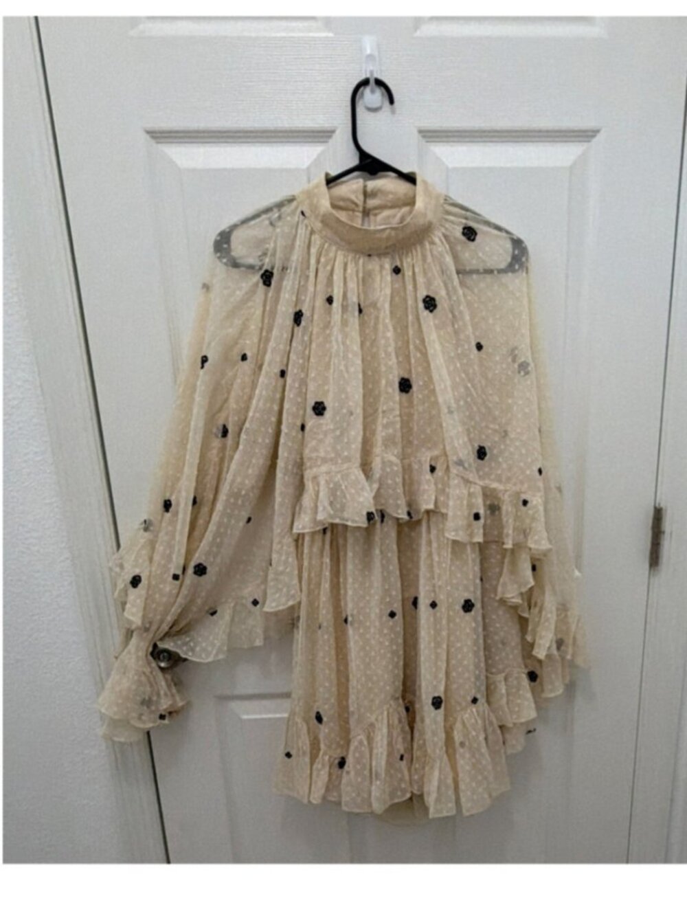 ASOS DESIGN embroidered textured cape dobby mini small black Boho Bell Sleeve - Picture 6 of 9